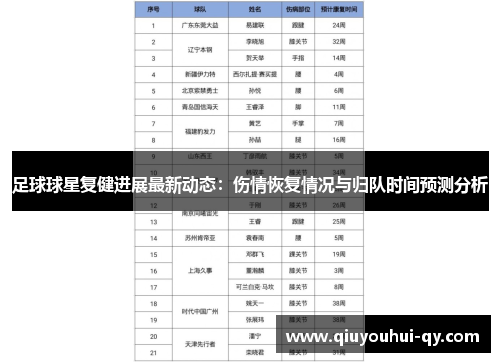 足球球星复健进展最新动态：伤情恢复情况与归队时间预测分析